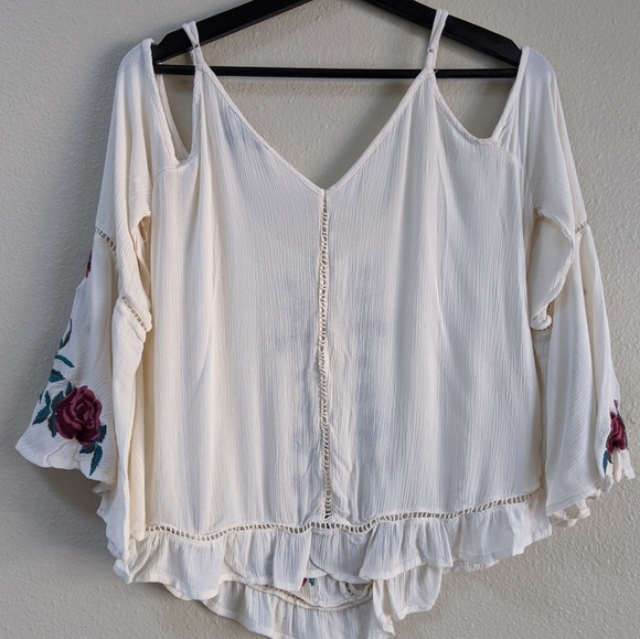 American Eagle Festival Boho festival floral top cream ivory embroidery Small - Picture 4 of 13